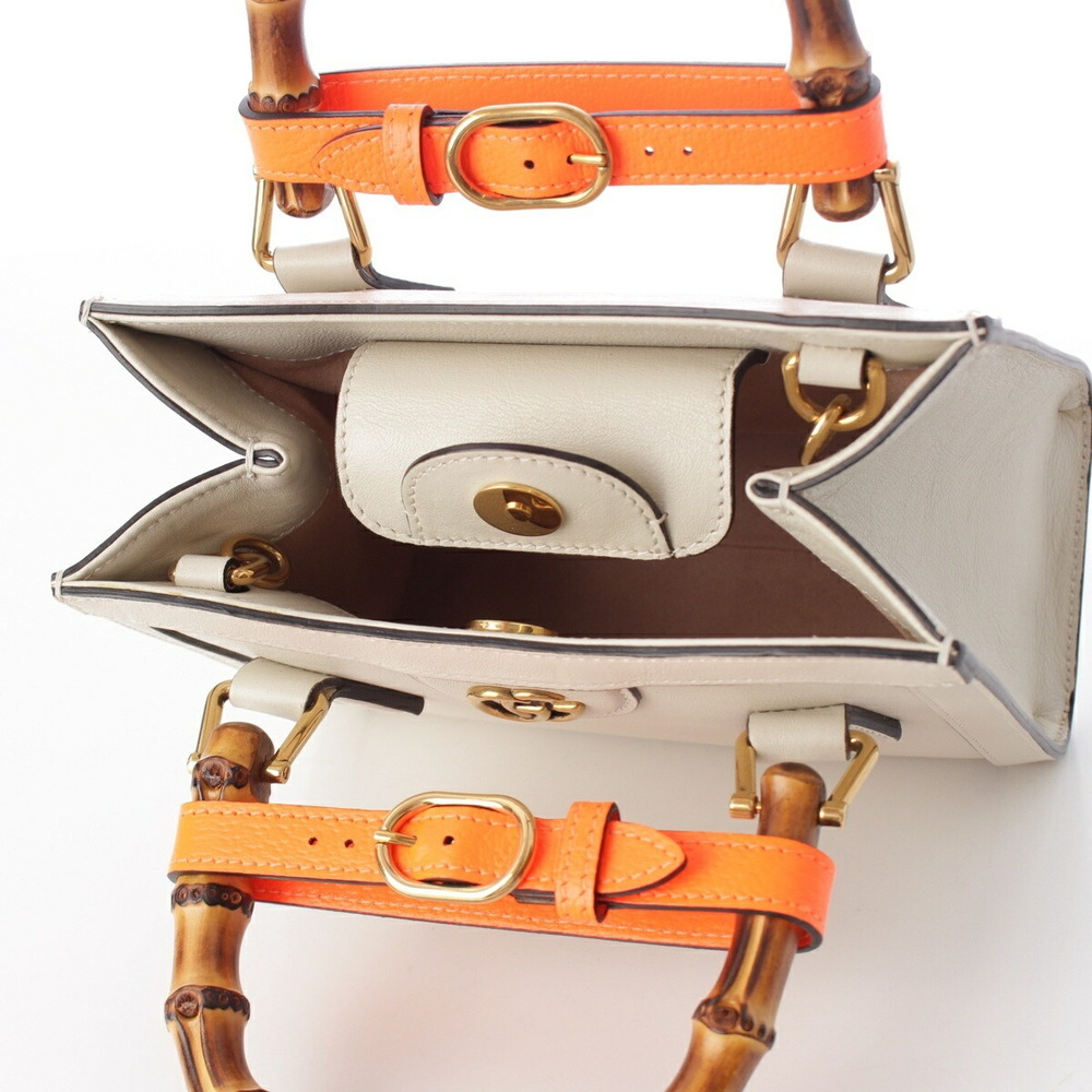 Gucci White Shoulder Orange Handbag Diana Leather Bamboo - Picture 7 of 10